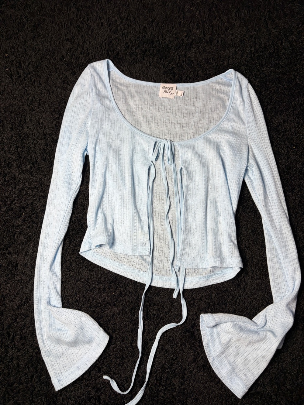 Princess Polly Light Blue Ribbed Tie-Front Crop Top